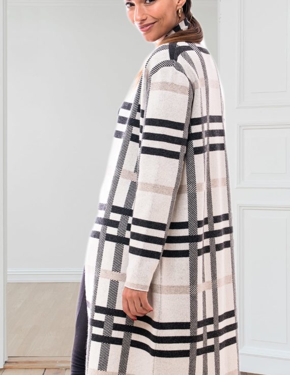 CARDIGAN LUNGO TARTAN CASHMERE BLEND RETRO