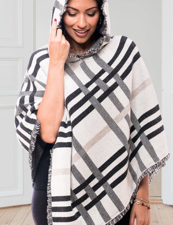 PONCHO TARTAN CON CAPPUCCIO CASHMERE BLEND