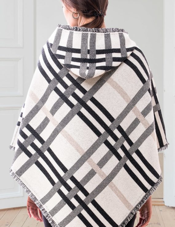 PONCHO TARTAN CON CAPPUCCIO CASHMERE BLEND RETRO